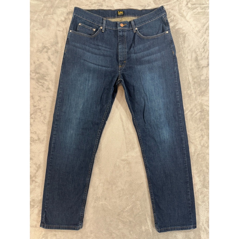Lee Mens Jeans 38x32 Blue Dark wash Regular Straight Stretch Western Workwear